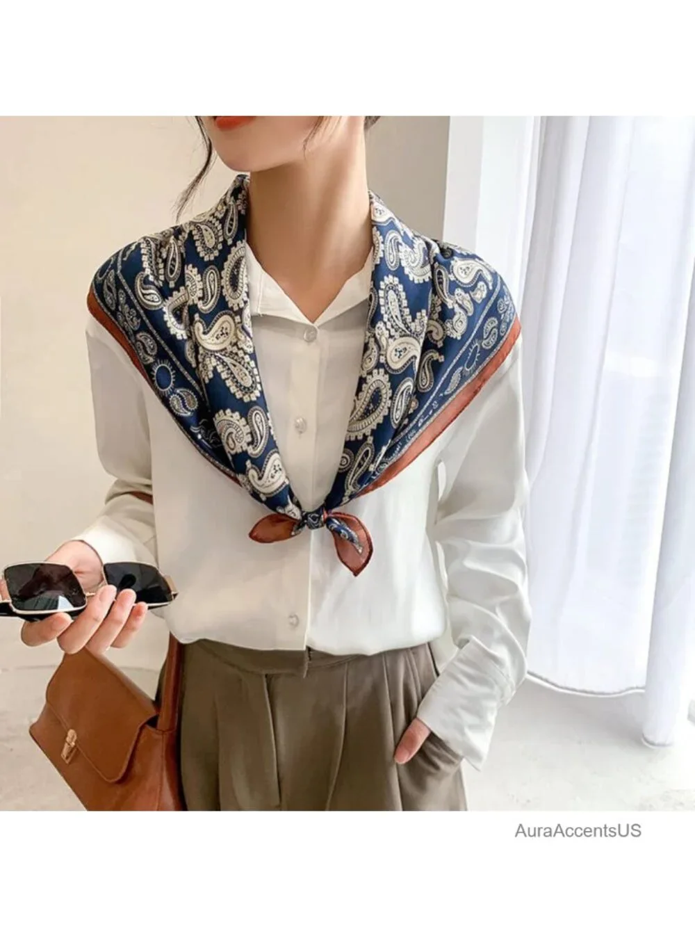 Women's Square Silk Feeling Fashion Scarf - Lightweight Polyester Voile